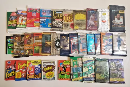 34 Football Topps Wax Packs Fleer Upper Deck 1980 1982 1983 1984 & More !!