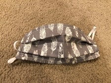 Gray White Feather Feathers Star print handmade cotton face mask reversible