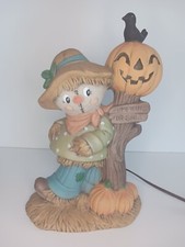   Ceramic SCARECROW w Light Up JACK-O-LANTERN "Pumpkins for Sale" Halloween