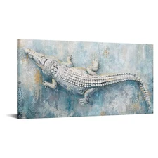 KREATIVE ARTS Blue and Gold Crocodile Wall Art - Large Alligator Painting on ...