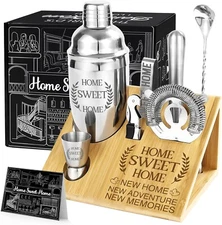 9-Piece Cocktail Shaker Set with Bamboo Stand - Great Housewarming Gift