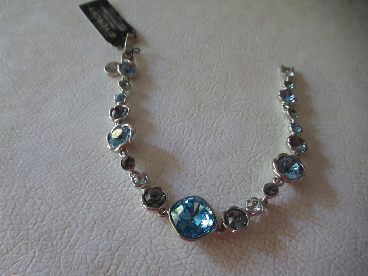 NWT Givenchy Silver Tone Flex Bracelet/ Blue/ Clear Stones