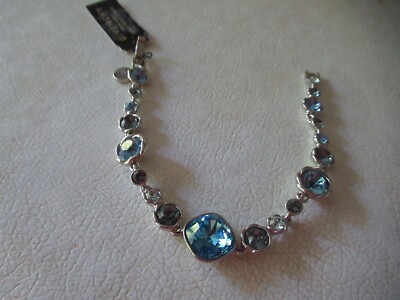 NWT Givenchy Silver Tone Flex Bracelet/ Blue/ Clear Stones/Box Clasp/8 inches
