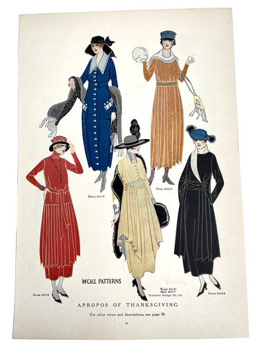 1917 McCall Patterns Fashion Illustration Color Print Ad Women's Dresses WWI