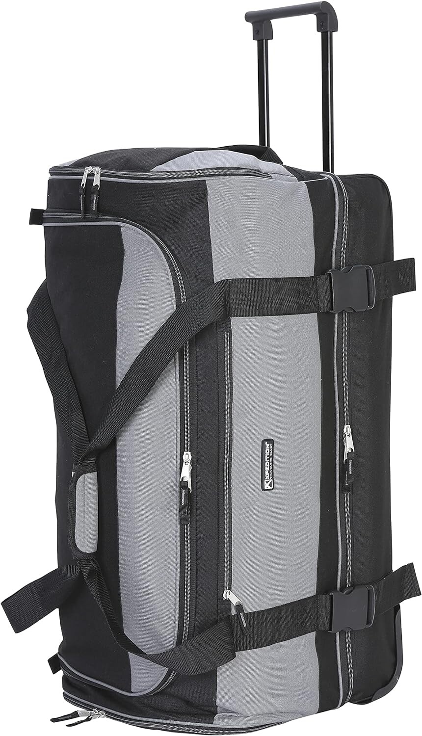 Travelers Club Expedition Travel Rolling Duffel Bag in Black/Gray