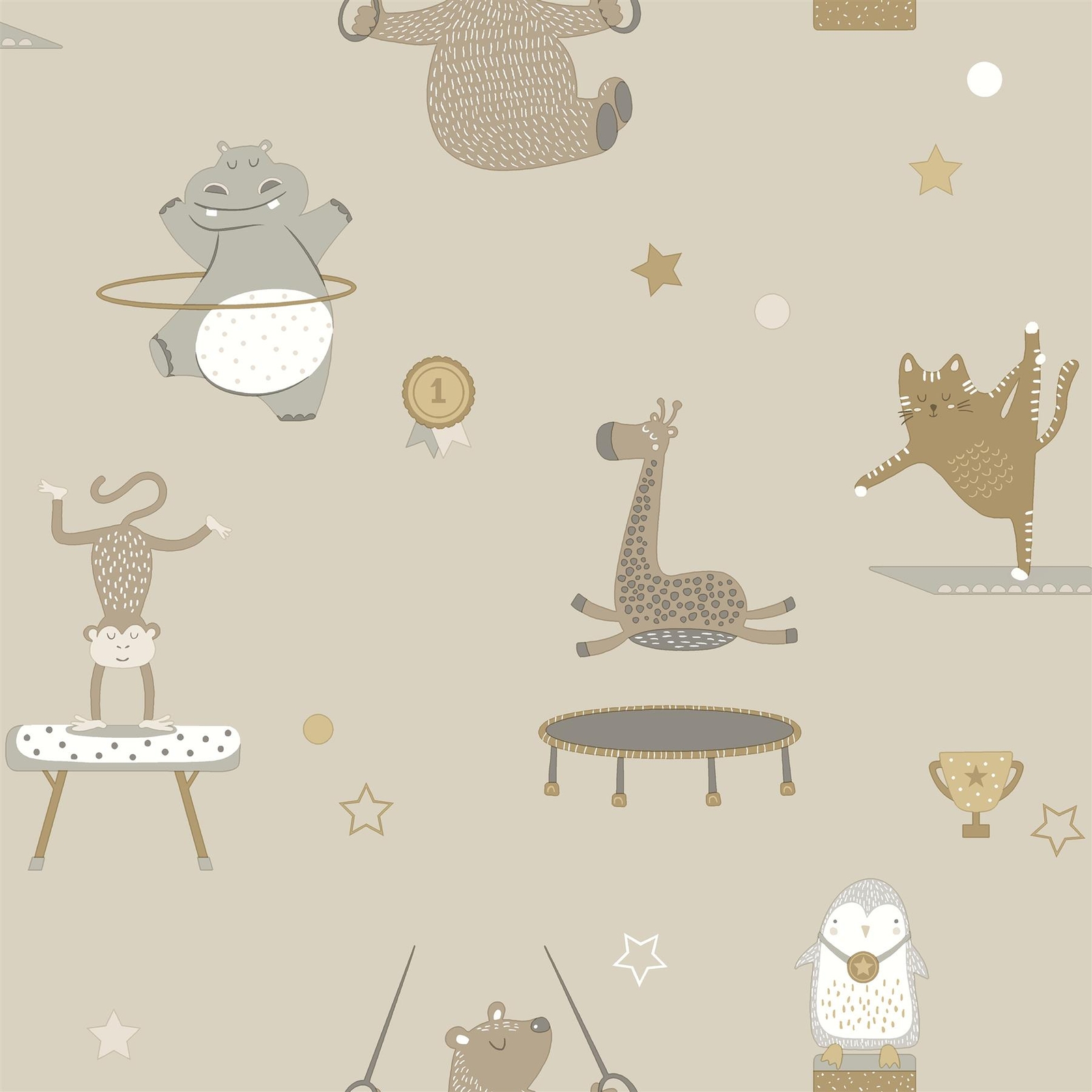Holden Decor Animal Gymnastic Beige Kids Nursery Wallpaper 13240