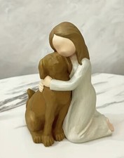 Young Girl Her Dog Figure Statue Girl Woman Puppy Memorial Figurine Gift