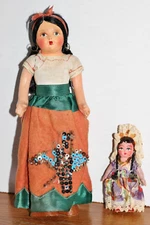 VINTAGE COMPO DOLL CLOTH / STRAW BODY 12 IN WITH SMALL DOLL