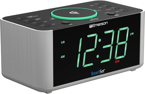 Emerson SmartSet Dual Alarm Clock Radio Bluetooth Speaker Wireless Phone Charger