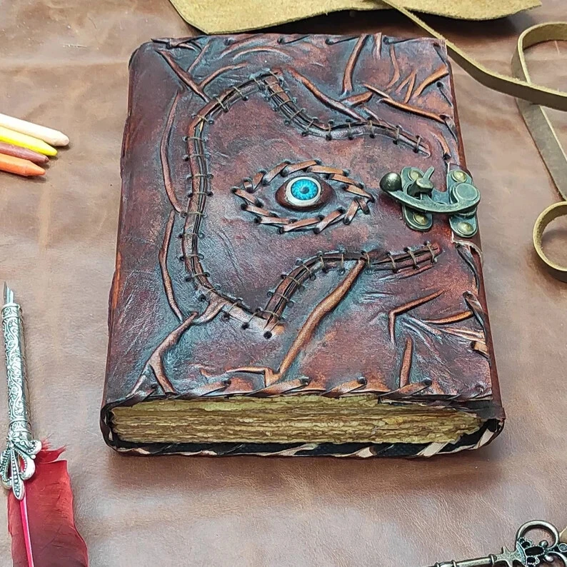 Vintage Leather Journal with Spell Eye Journal Hocus Pocus Book of Shadows - Image 2 of 4