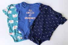 Lot of 3 Carters Boys 3M Bodysuits Snap Bottom Blue with 3 Different Designs