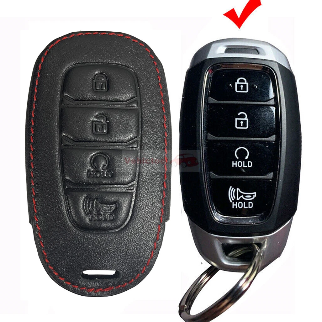  for Hyundai Key Fob Cover Car Key Case Metal Keychain Smart Key  Fob Holder Protector Compatible for Palisade Elantra Kona Santa Veloster  Accent (HYD4-Black) : Automotive