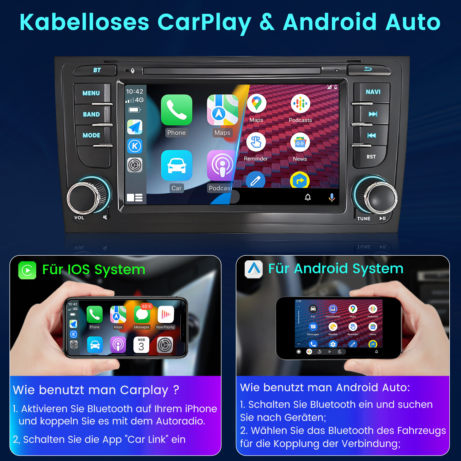 9 Touchscreen DAB Autoradio Für Audi A6 S6 RS6 1997-2004 BT Navigation GPS DSP