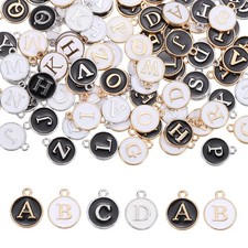 104 Pcs Letter Initial A-Z Round Letter Charm White/Black Gold/Silver Trim