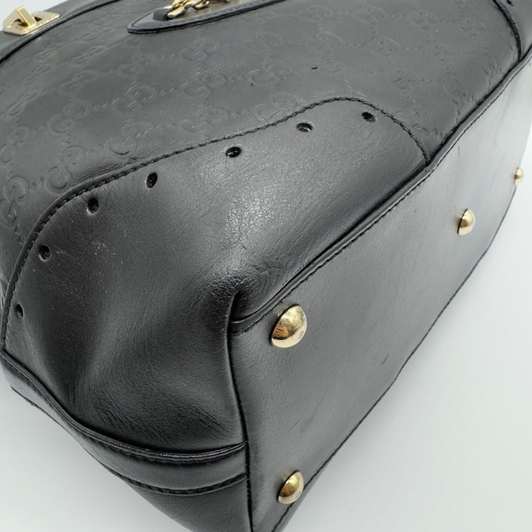 Gucci GG Leather Tote Bag Black Gold Embossed Logo Authentic Used thumbnail 5
