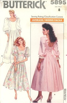 Butterick 5895 BARBIECORE Dress w Pleated Skirt, Balloon Sleeves Sz 8 COMPLETE