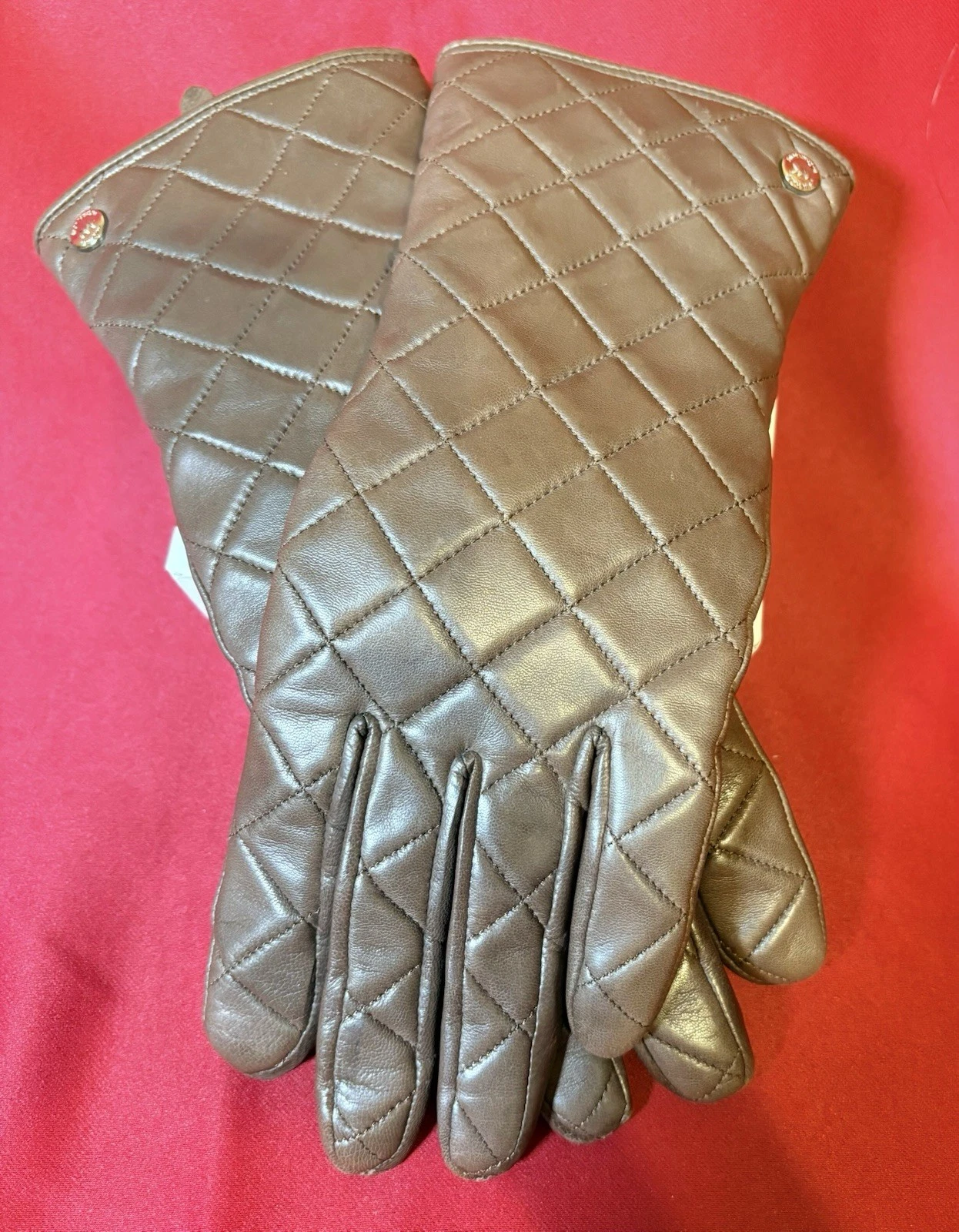 Michael Kors Brown Quilted Leather Lined Quilted Gloves Women's Size L