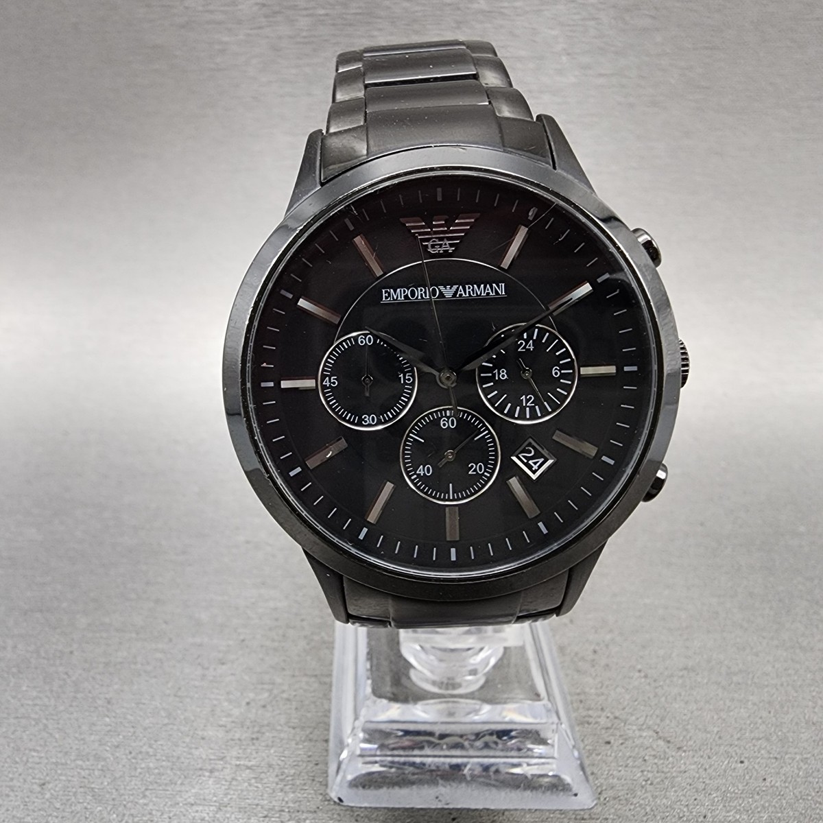 Emporio Armani Chronograph Watch Men 43mm Black Dial Black Tone