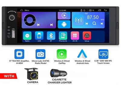 CAM+ X3U 1DIN 6.36'' Touch Screen Car Radio Apple CarPlay Android Auto Stereo SWC