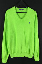 Mens Polo Ralph Lauren Cotton V-Neck Green Jumper Pullover Size L