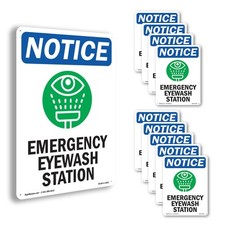 Emergency Eyewash Station OSHA Notice Sign Metal Plastic Or Decal - 5 or 10 Pack