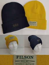 CC Filson Beanies Lot of 2 Knit Hats Navy Blue/Mustard Yellow Made in USA #J5248