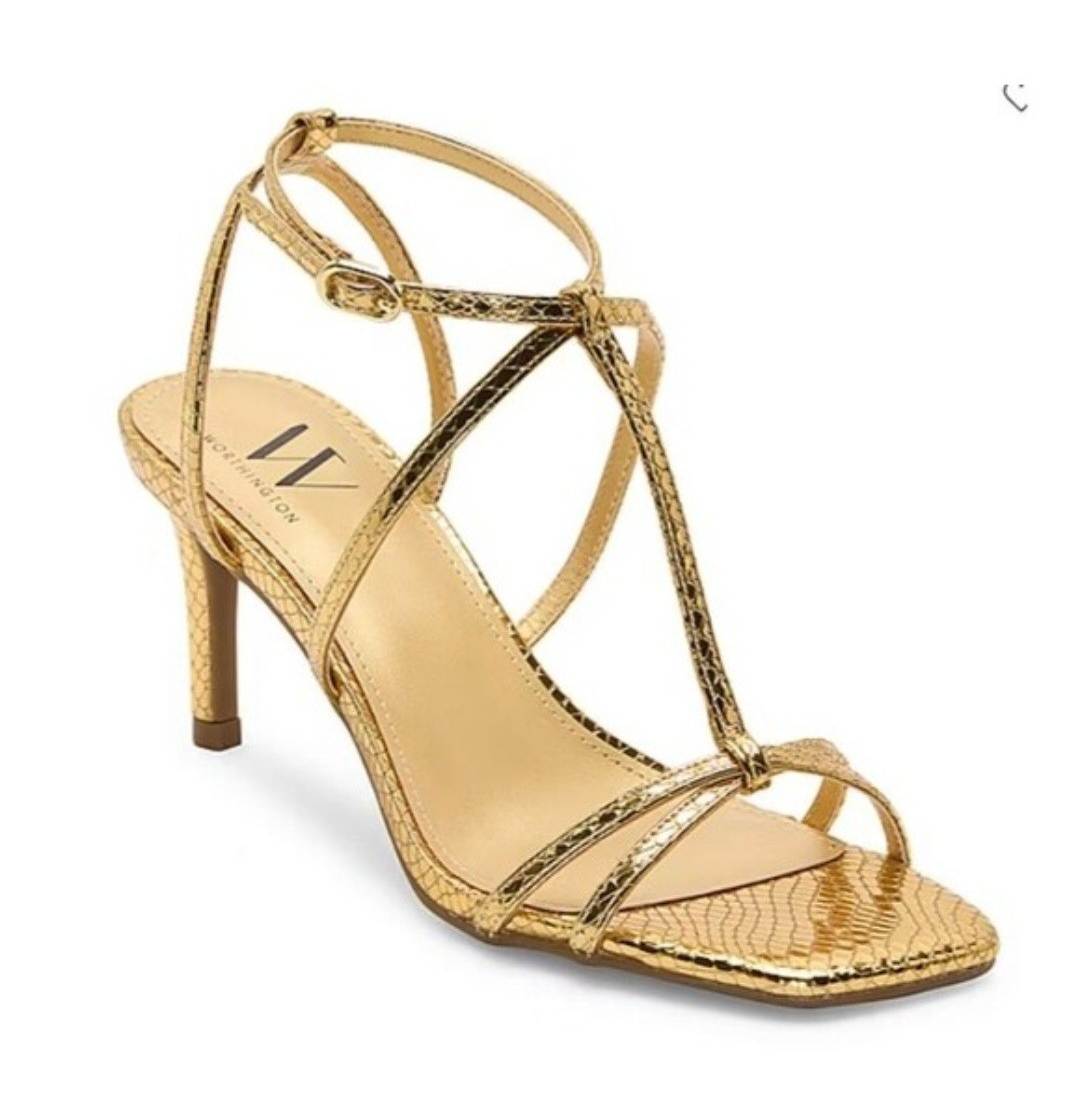 Worthington Sasha Women’s Gold Strappy Open Toe Strap Stiletto Heels 8.5