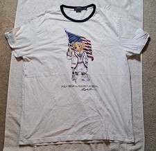 Ralph Lauren Polo Bear Shirt Mens Large White American Flag Teddy USA