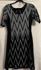 Ronni Nicole - Chevron Pattern Soft Knit Sweater Dress, Black And Gray - Sz Med