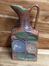 Vintage Mexican Unburnished Tonala Pitcher 10" Tall Mexican Folk Art