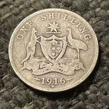 1916  Australia One Shilling Silver Coin