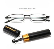 Retro Black Portable Pen Reading Glasses Rectangular Metal Pocket Pen Readers