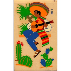 Vintage DURO Decal #337C Mexican Guitar Player Sombrero Cactus