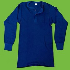 Vintage 70s Hanes Thermal Henley Shirt Mens Large Navy Blue Waffle Knit USA Made