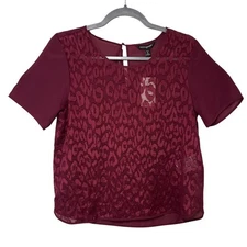 Banana Republic Burgundy Leopard Lace Burnout Blouse Petite Small