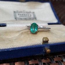Sterling Silver Solitaire Ring Natural Brazilian Emerald UK Size N US 6.75 EU 54
