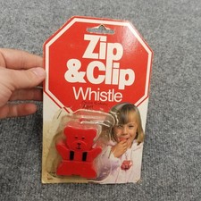 Vintage Zip & Clip Whistle Red Teddy Bear Straco Child Safety Alert 80s 90s