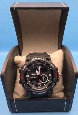 Men's Smael Sport Watch Black Water Resistant To 50 Meters New #0288