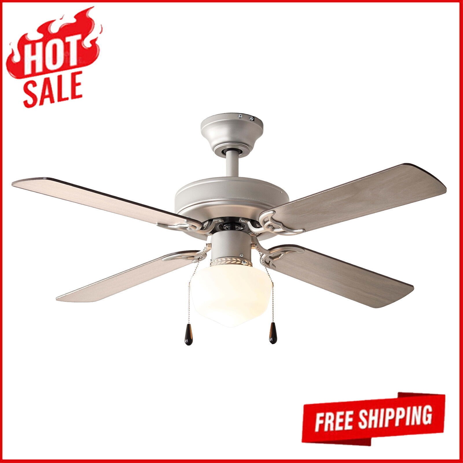 Ceiling Fan 3 Speeds Quiet Reverse Airflow Satin Nickel 4 Blades 42 in Bedroom