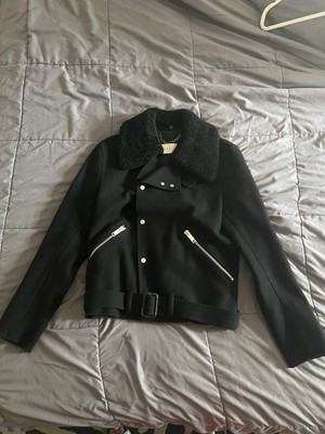 SANDRO PARIS Wool Shearling Jacket Black mens Size US small, Excellent Condition