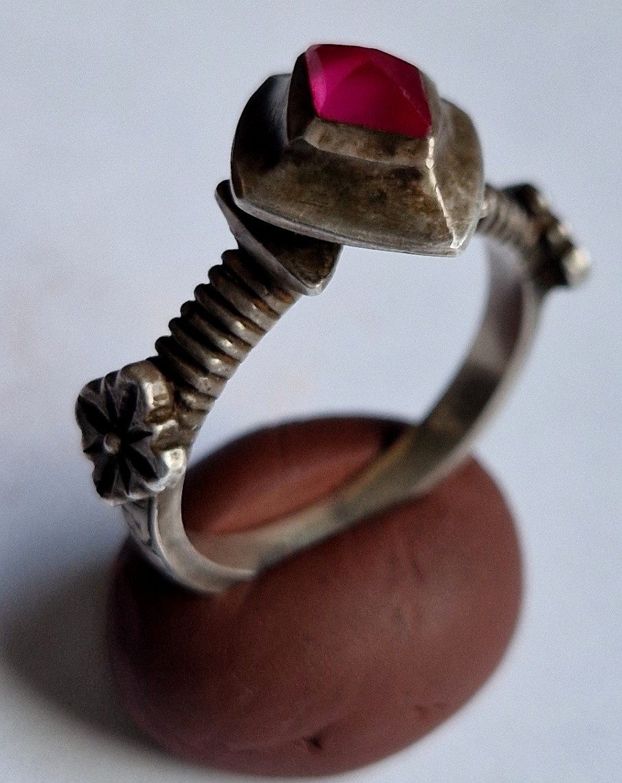 Medieval Style Silver Ring with Raw Ruby -Unique … - image 4