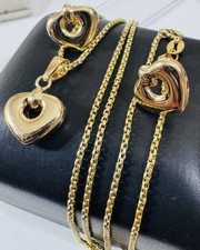 New 18K 750 Dubai Gold Heart Set Earring Necklace 20” Long 1.6mm 6.1g