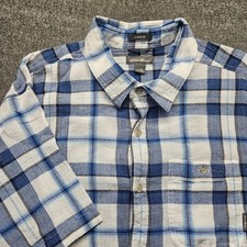 Eddie Bauer Shirt Mens 2XL Blue Plaid Textured Cotton Short Sleeve Button Up