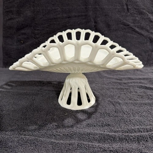 Vintage Fostoria Arlington Milk Glass Lace Compote 13”