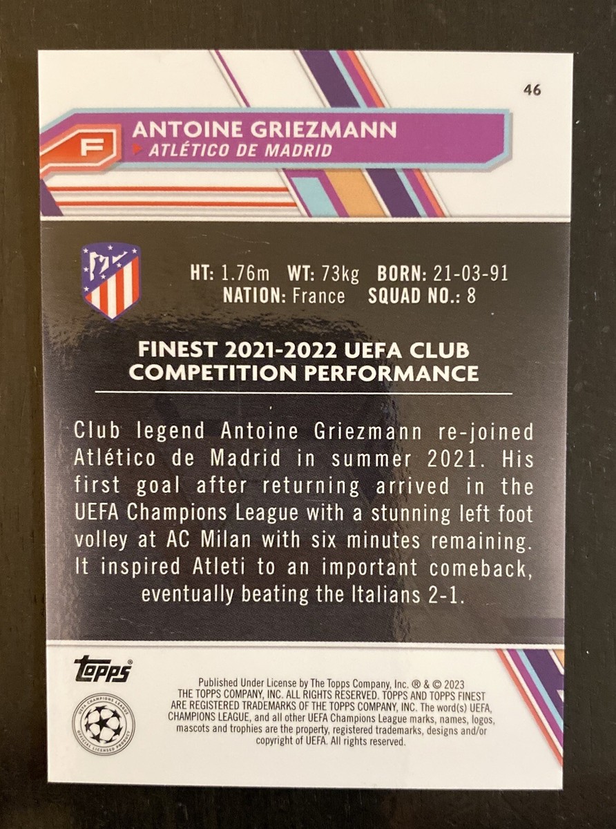 Antoine Griezmann 22/23 Topps Finest Green Speckle /125 UCL ATL