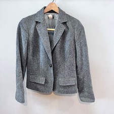 J.Crew Factory Womens Gray Herringbone Blazer Jacket Size 2 Wool Blend