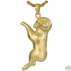 Authentic Gold Plated Zodiac Aries Ash Holder Cremation Urn Pendant Necklace Jewelry