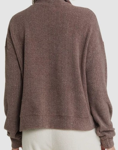 $156 Monrow Womens Brown Cotton Teddy Fleece Long Sleeve 1/2 Zip Sweater Size XL - Picture 2 of 6