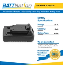 20V 1.5Ah Li-ion battery for Black & Decker LBXR20, LB20, LBX20, LCS20 LCS1620