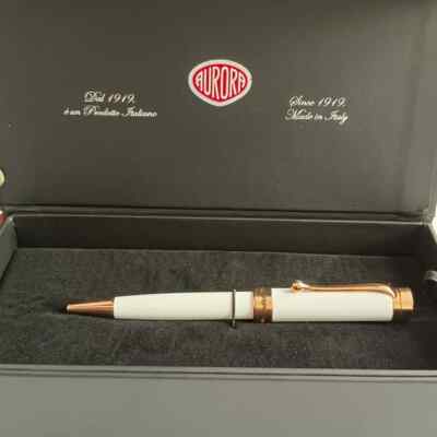Aurora Edo Kugelschreiber mit Roségold PVD - Weiß O31-W